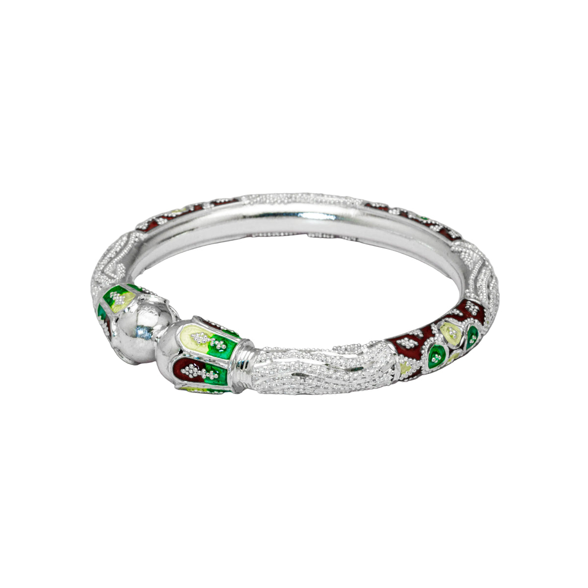 Green Maroon Manipuri Meenakari Bala Silver Mukh Bangle