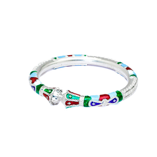Green Red Sky Blue Manipuri Meenakari Bala Silver Mukh Bangle