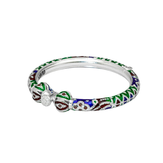 Green Maroon Manipuri Meenakari Bala Silver Mukh Bangle With Screw