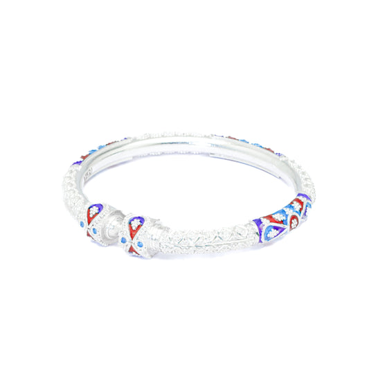 Blue Red Manipuri Meenakari Bala Silver Mukh Bangle