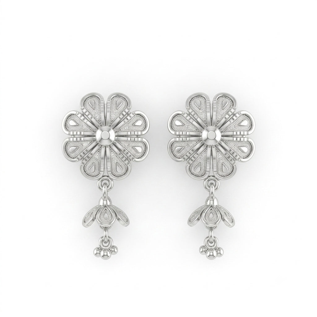 Filigree Flower Bell Drop Earrings