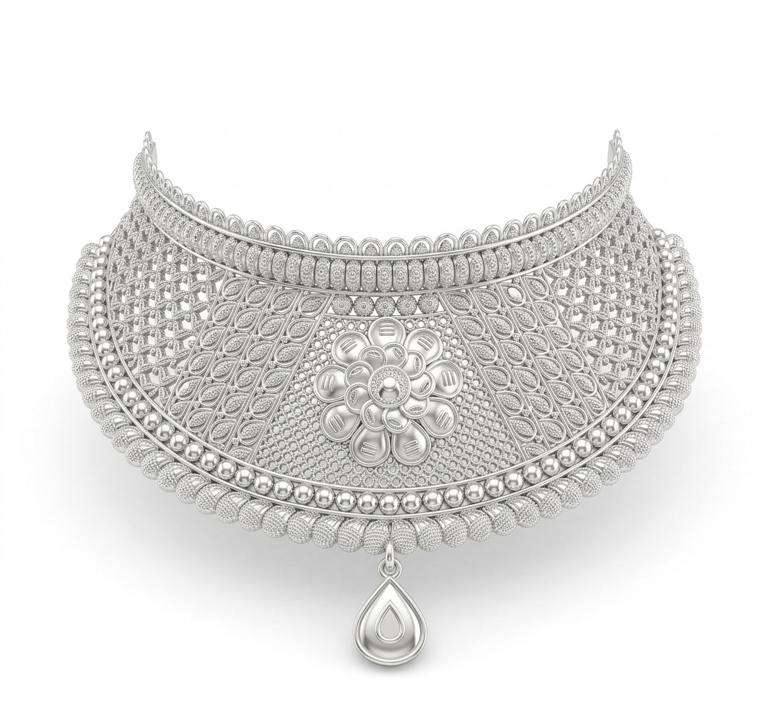 Beaded Border Leaf Lattice Sabeki Choker Necklace