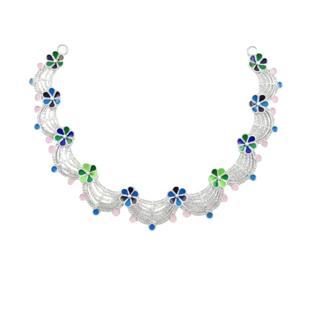 Blue Green Floral Meenakari Filigree Necklace