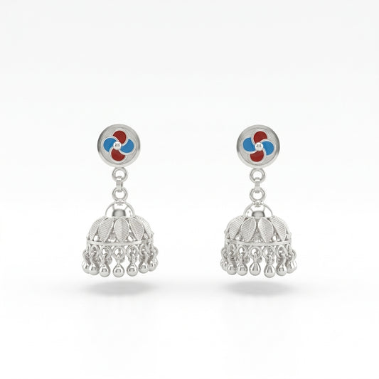 Blue Red Meenakari Jhumka Earrings