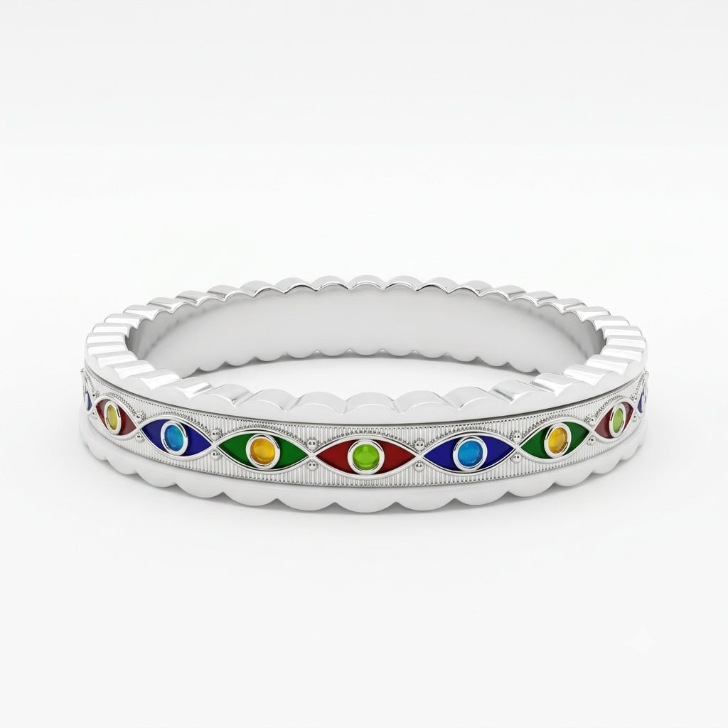 Multicoloured Eyes Meenakari Channel Sankha Bangle