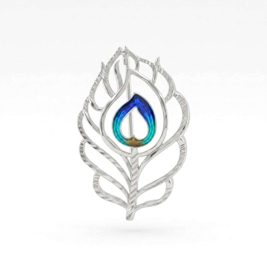 Krishna Morpankh Peacock Feather Enamel Brooch