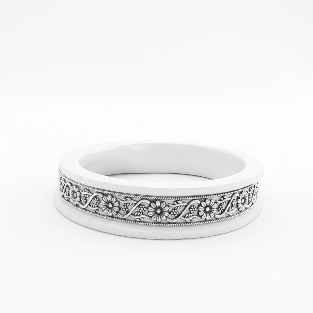 Oxidised Floral Leaf Sankha Bangle