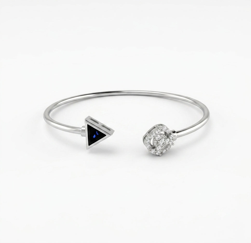 Blue Triangle Gemstone Zircon Studded Cuff Bracelet