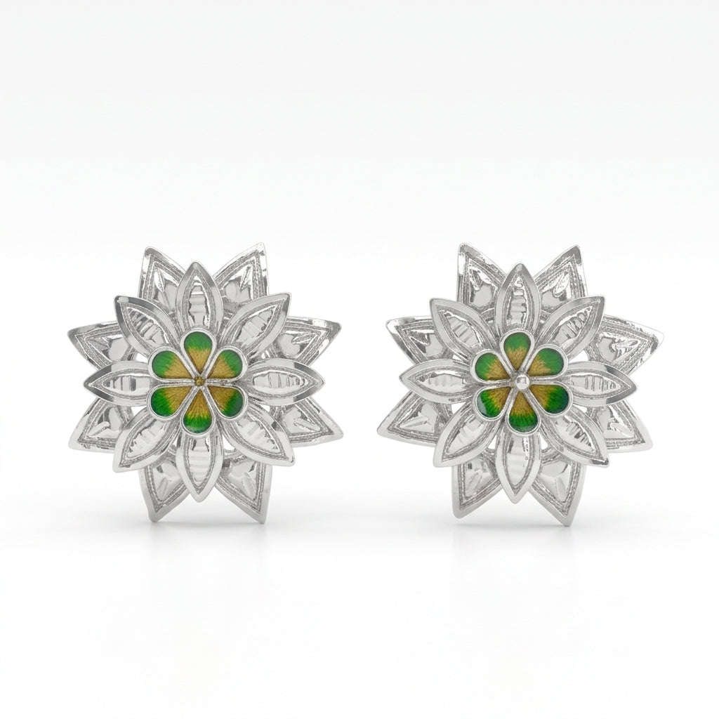 Floral Meenakari Pasha Stud Earrings