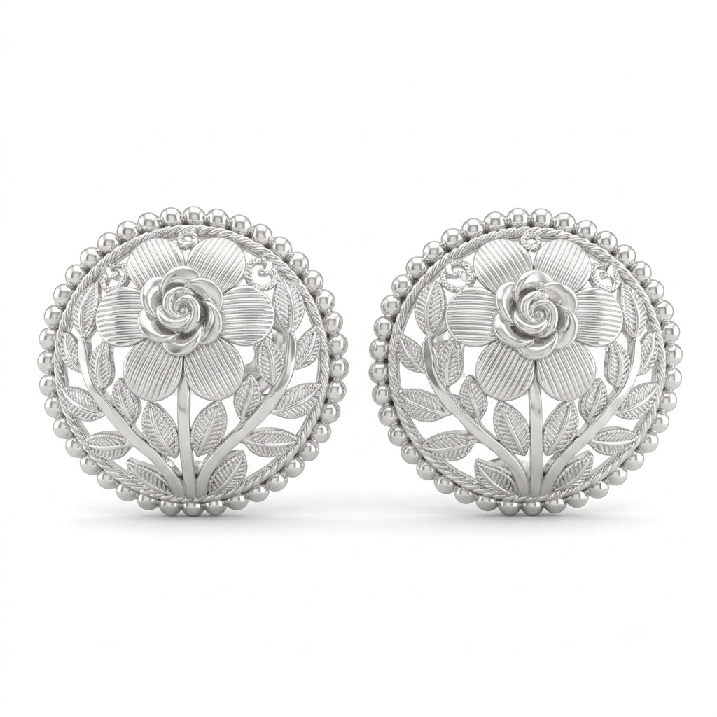 Floral Leaves Filigree Pasha Stud Earrings