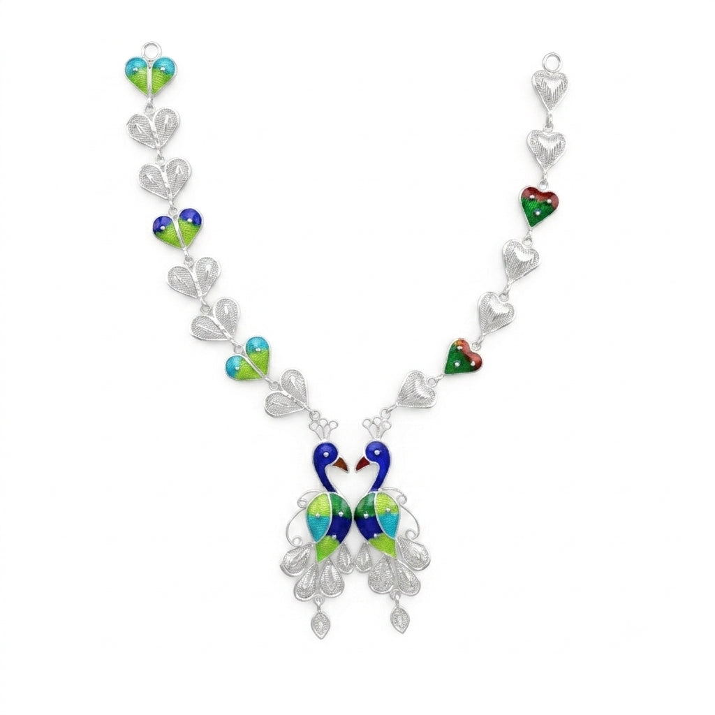Peacock Heart Link Filigree Meenakari Necklace