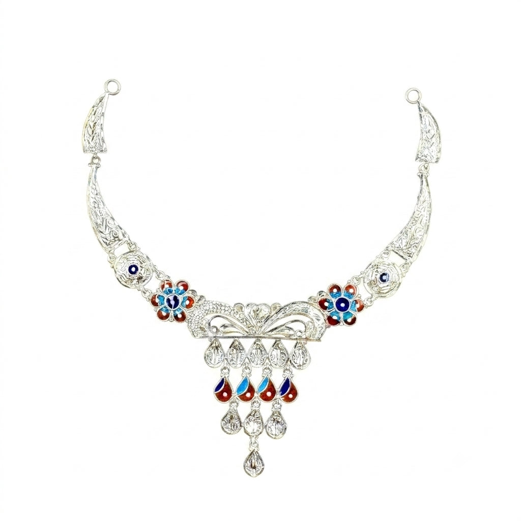 Red Blue Floral Drop Choker Meenakari Necklace