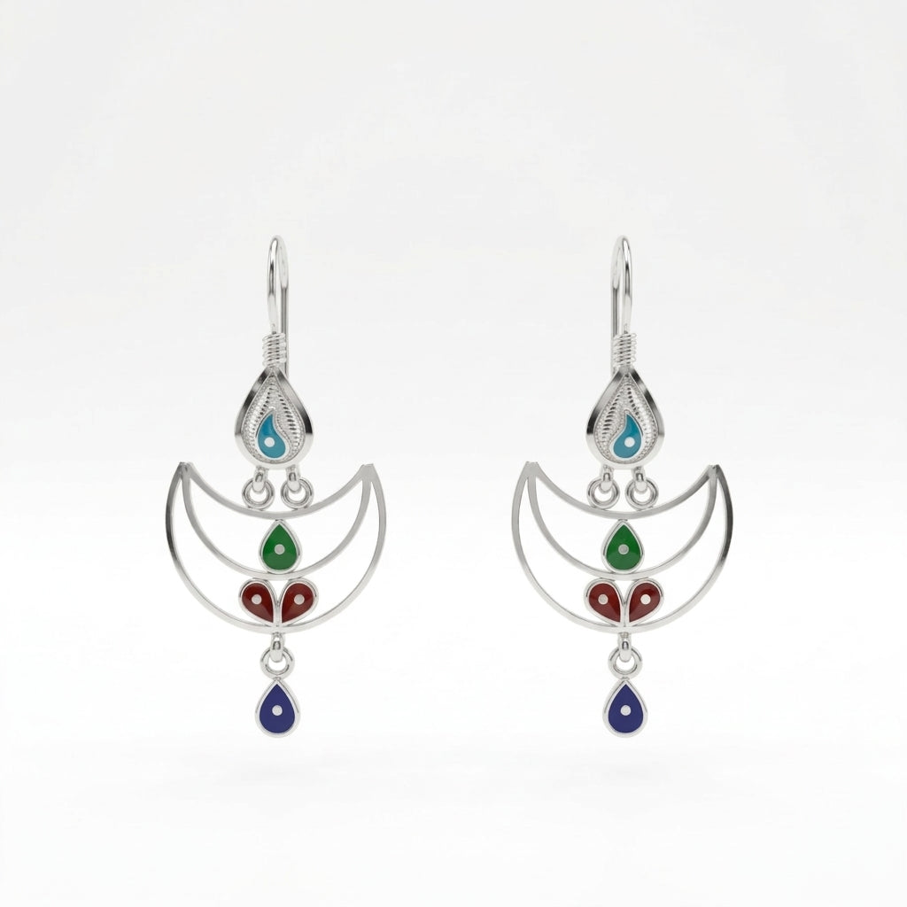 Crescent Moon Meenakari Drop Earrings