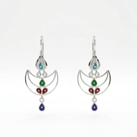 Crescent Moon Meenakari Drop Earrings