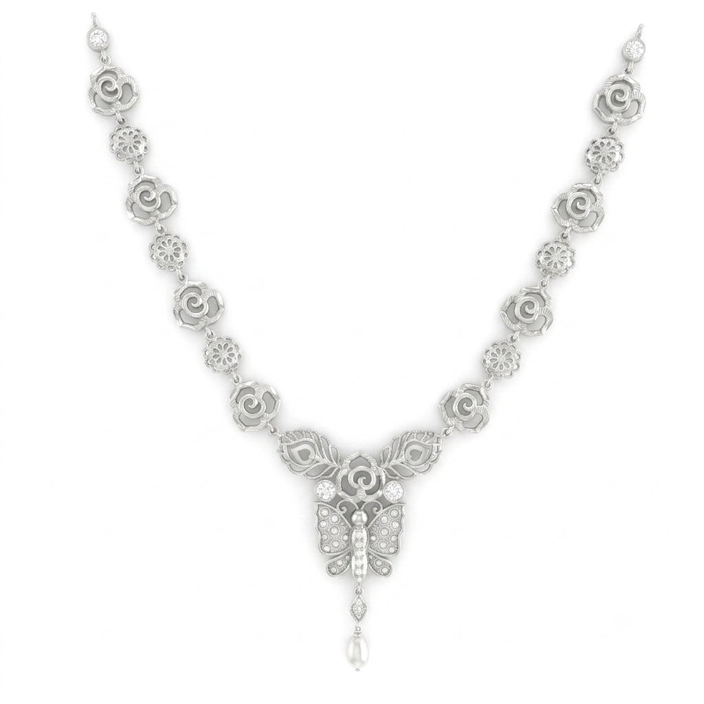 Butterfly Rose Peacock Feather Necklace