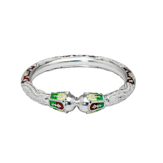 Green Maroon Manipuri Meenakari Bala Silver Mukh Bangle