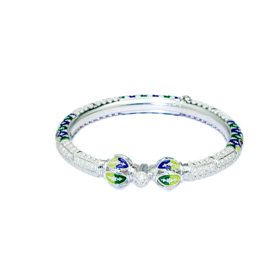 Lime Green Leaf Manipuri Bala Silver Mukh Bangle