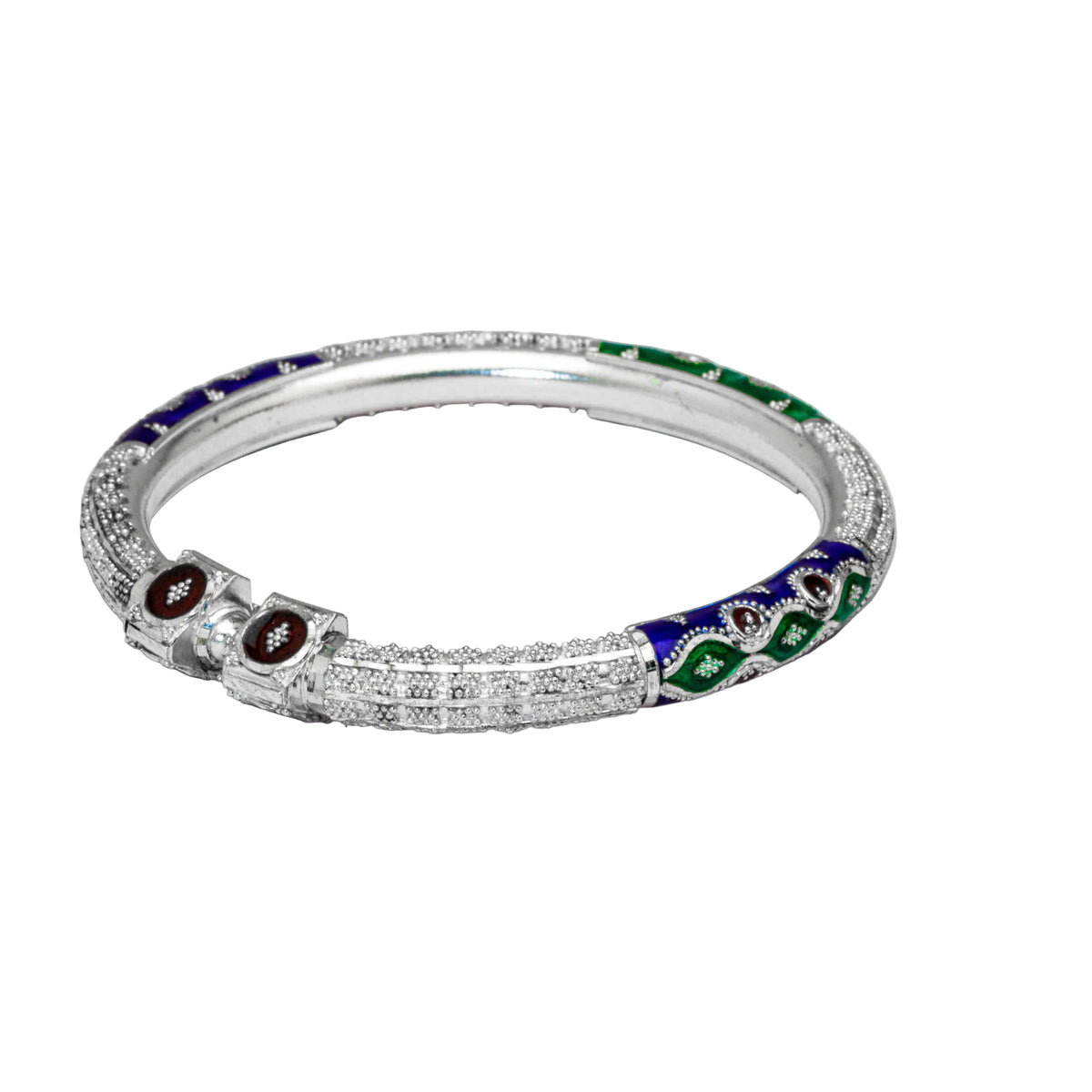 Green Blue Brown Manipuri Meenakari Bala Silver Mukh Bangle