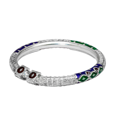 Green Blue Brown Manipuri Meenakari Bala Silver Mukh Bangle