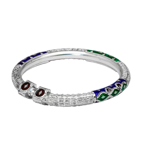 Green Blue Brown Manipuri Meenakari Bala Silver Mukh Bangle