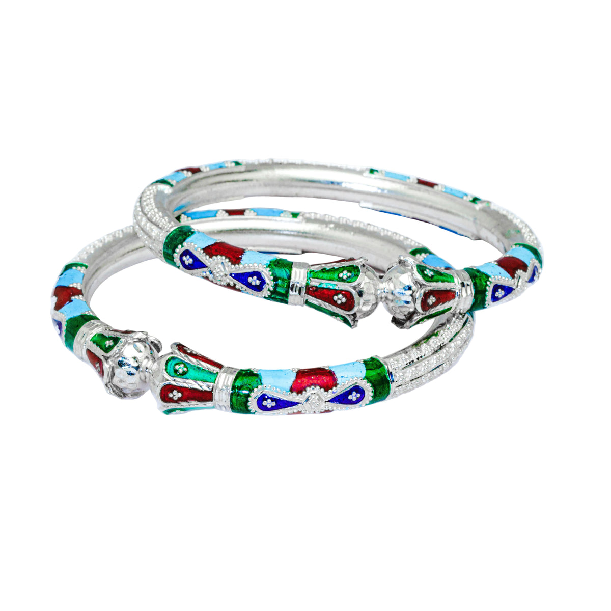 Green Red Sky Blue Manipuri Meenakari Bala Silver Mukh Bangle