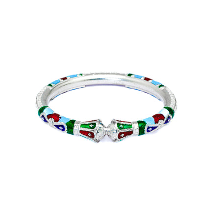 Green Red Sky Blue Manipuri Meenakari Bala Silver Mukh Bangle
