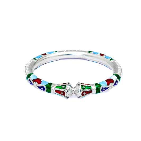 Green Red Sky Blue Manipuri Meenakari Bala Silver Mukh Bangle