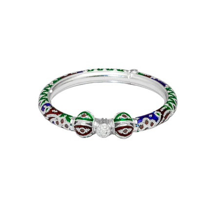 Green Maroon Manipuri Meenakari Bala Silver Mukh Bangle With Screw