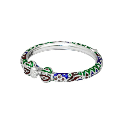 Green Maroon Manipuri Meenakari Bala Silver Mukh Bangle With Screw