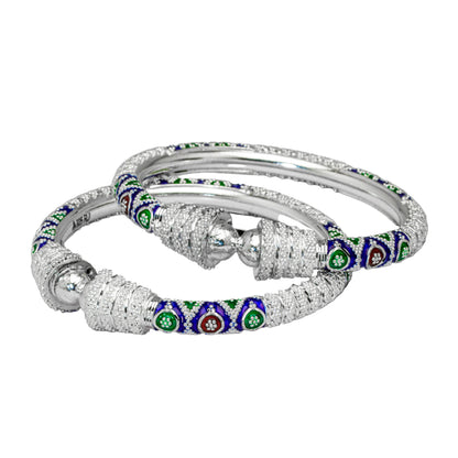 Blue Green Red Paisley Manipuri Bala Silver Mukh Bangle