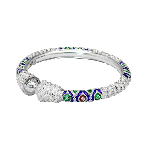 Blue Green Red Paisley Manipuri Bala Silver Mukh Bangle