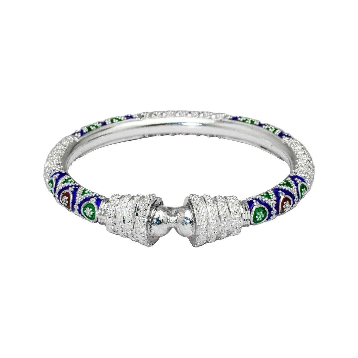 Blue Green Red Paisley Manipuri Bala Silver Mukh Bangle
