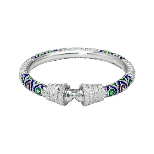 Blue Green Red Paisley Manipuri Bala Silver Mukh Bangle