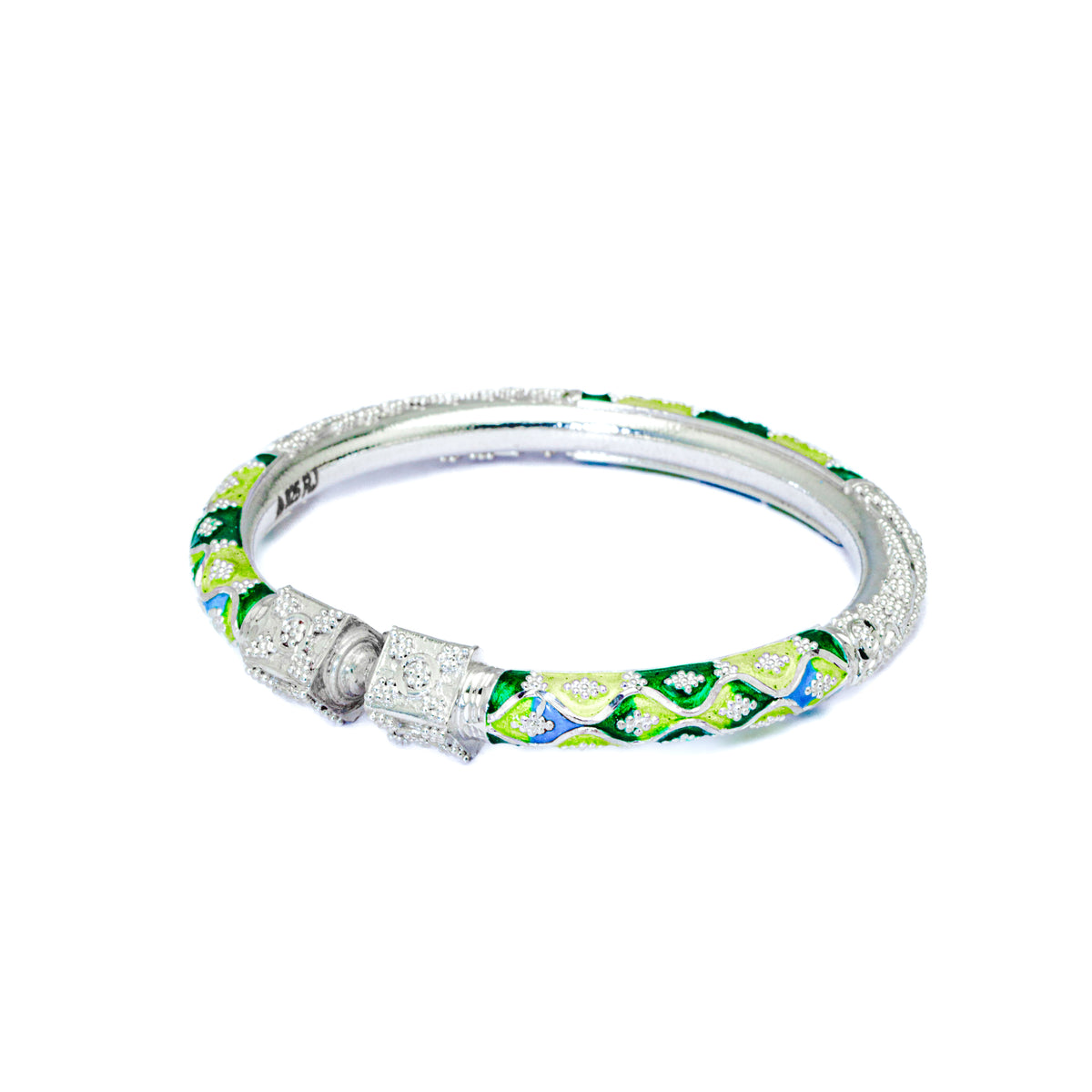 Lime Green Zigzag Manipuri Meenakari Bala Silver Bangle