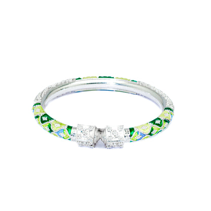 Lime Green Zigzag Manipuri Meenakari Bala Silver Bangle