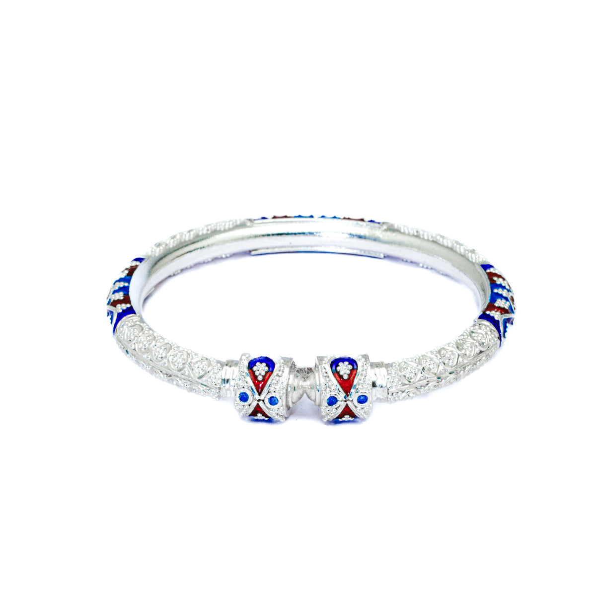 Blue Red Manipuri Meenakari Bala Silver Mukh Bangle