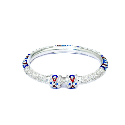 Blue Red Manipuri Meenakari Bala Silver Mukh Bangle