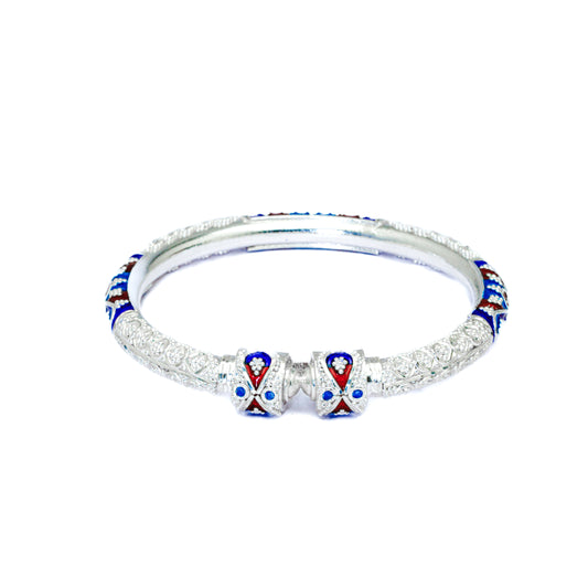 Blue Red Manipuri Meenakari Bala Silver Mukh Bangle