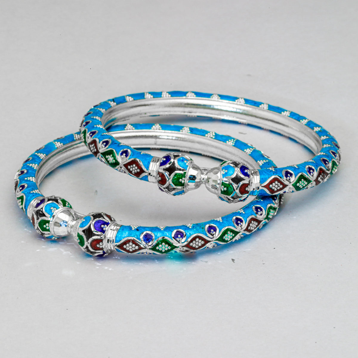 Firoza Manipuri Meenakari Bala Silver Mukh Bangle