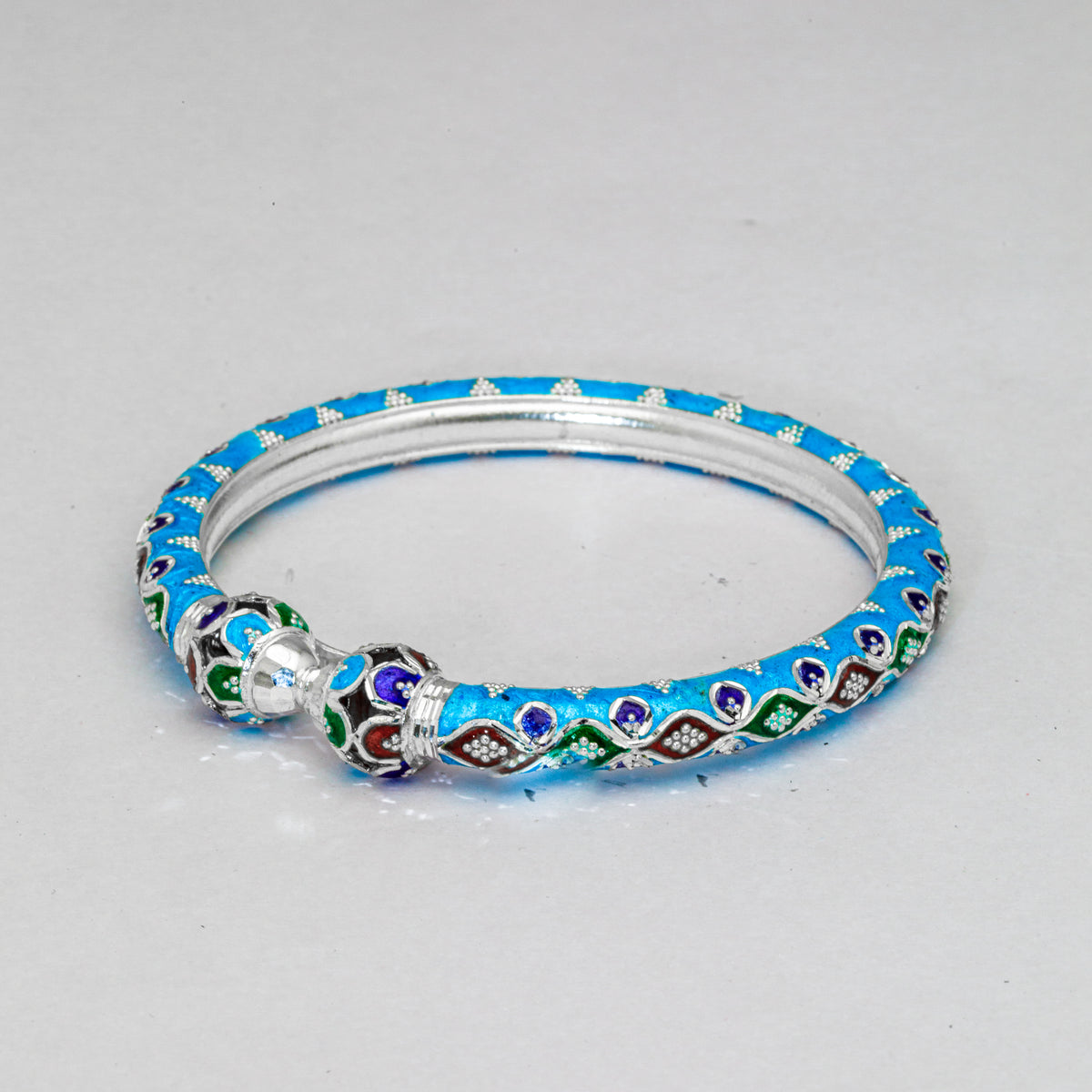 Firoza Manipuri Meenakari Bala Silver Mukh Bangle
