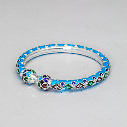 Firoza Manipuri Meenakari Bala Silver Mukh Bangle