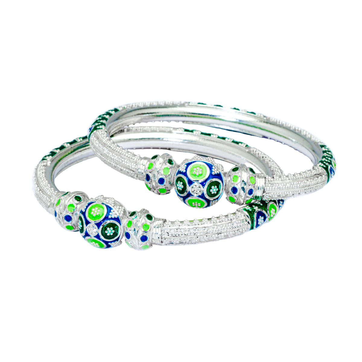 Blue Green Ball Mukh Manipuri Bala Silver Bangle