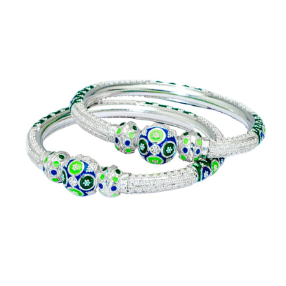 Blue Green Ball Mukh Manipuri Bala Silver Bangle