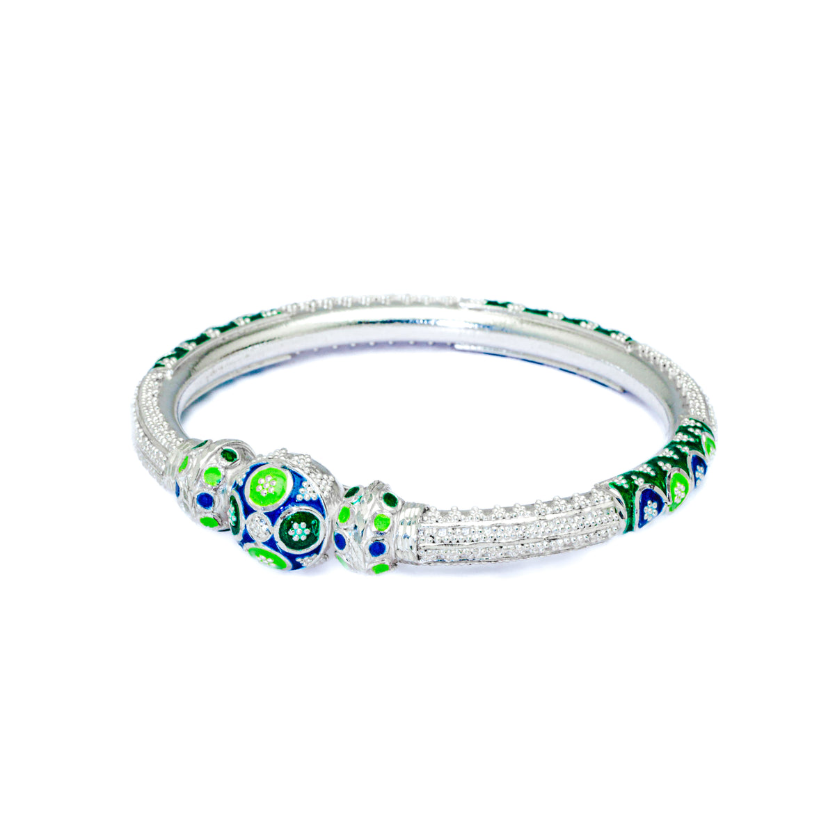 Blue Green Ball Mukh Manipuri Bala Silver Bangle