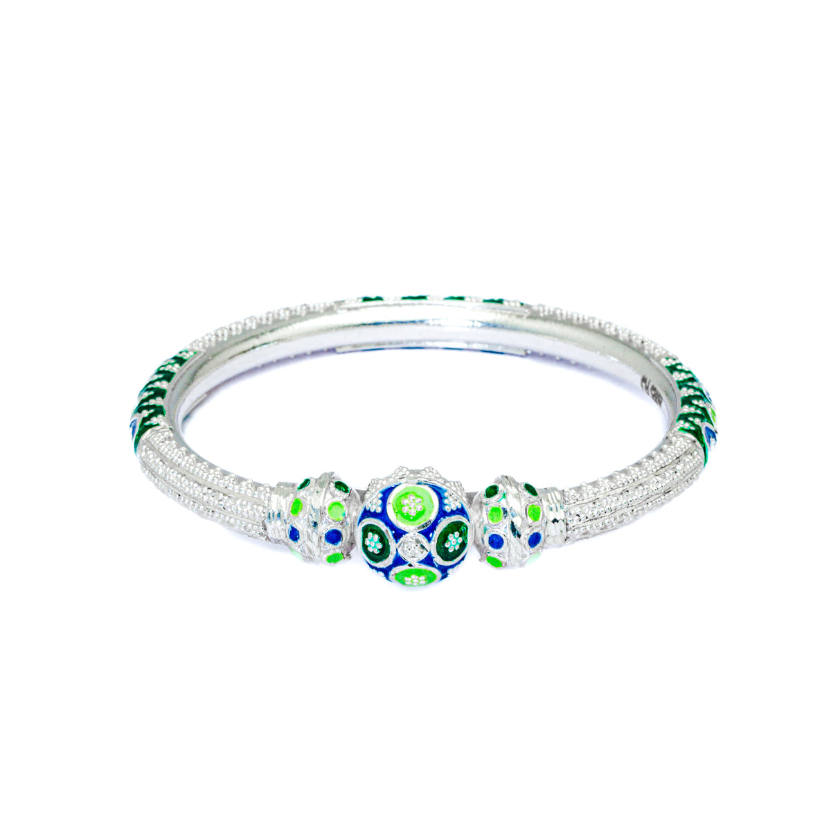 Blue Green Ball Mukh Manipuri Bala Silver Bangle
