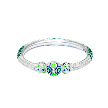 Blue Green Ball Mukh Manipuri Bala Silver Bangle