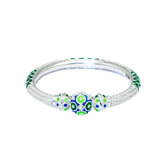 Blue Green Ball Mukh Manipuri Bala Silver Bangle