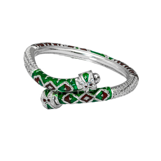 Green Maroon Manipuri Meenakari Bala Silver Overlap Bangle
