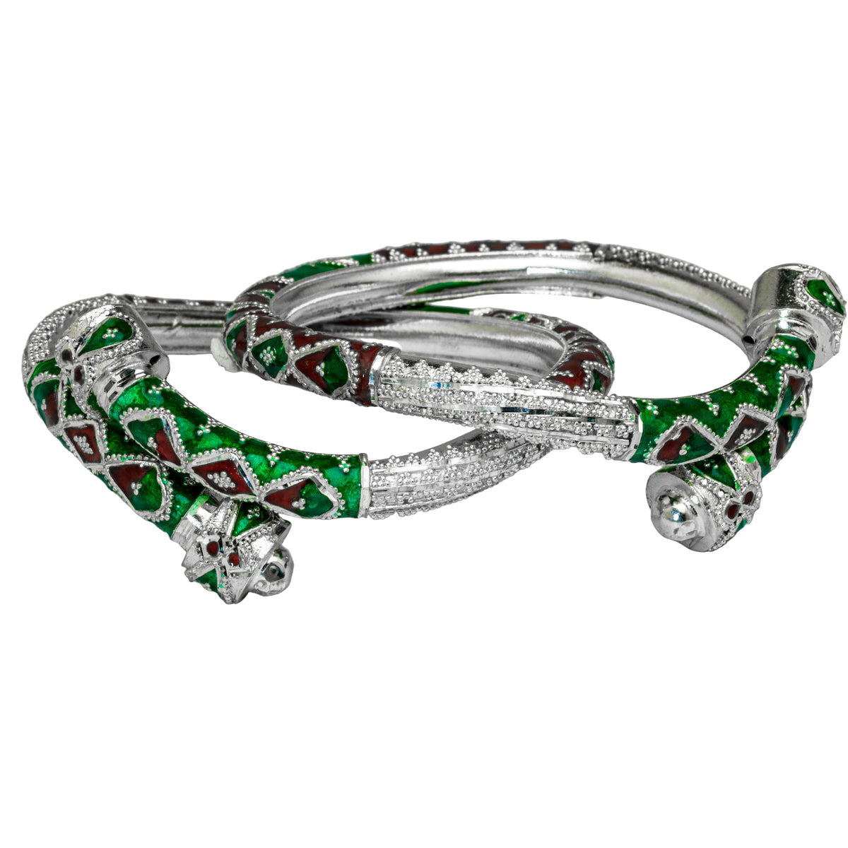 Green Maroon Manipuri Meenakari Bala Silver Overlap Bangle