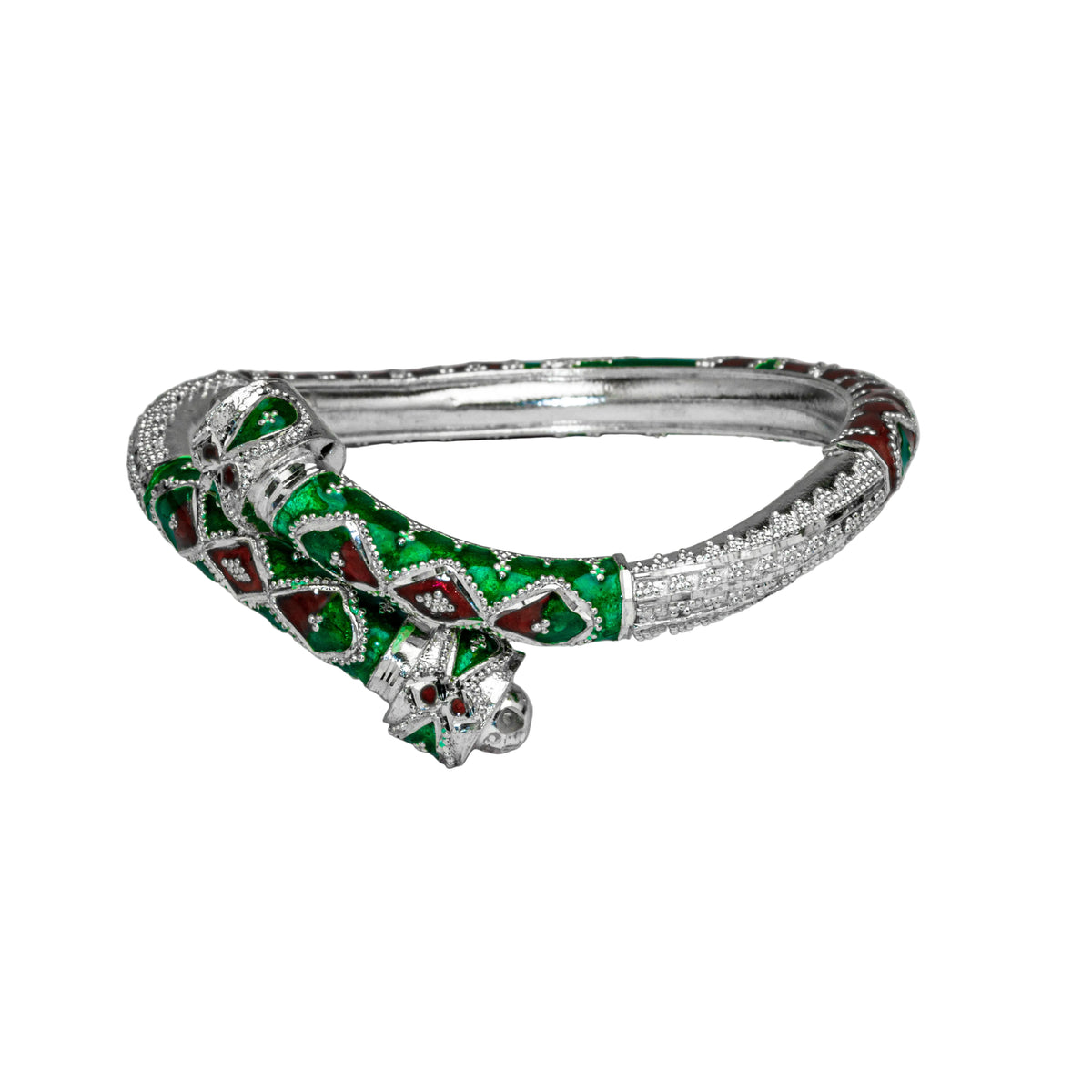 Green Maroon Manipuri Meenakari Bala Silver Overlap Bangle